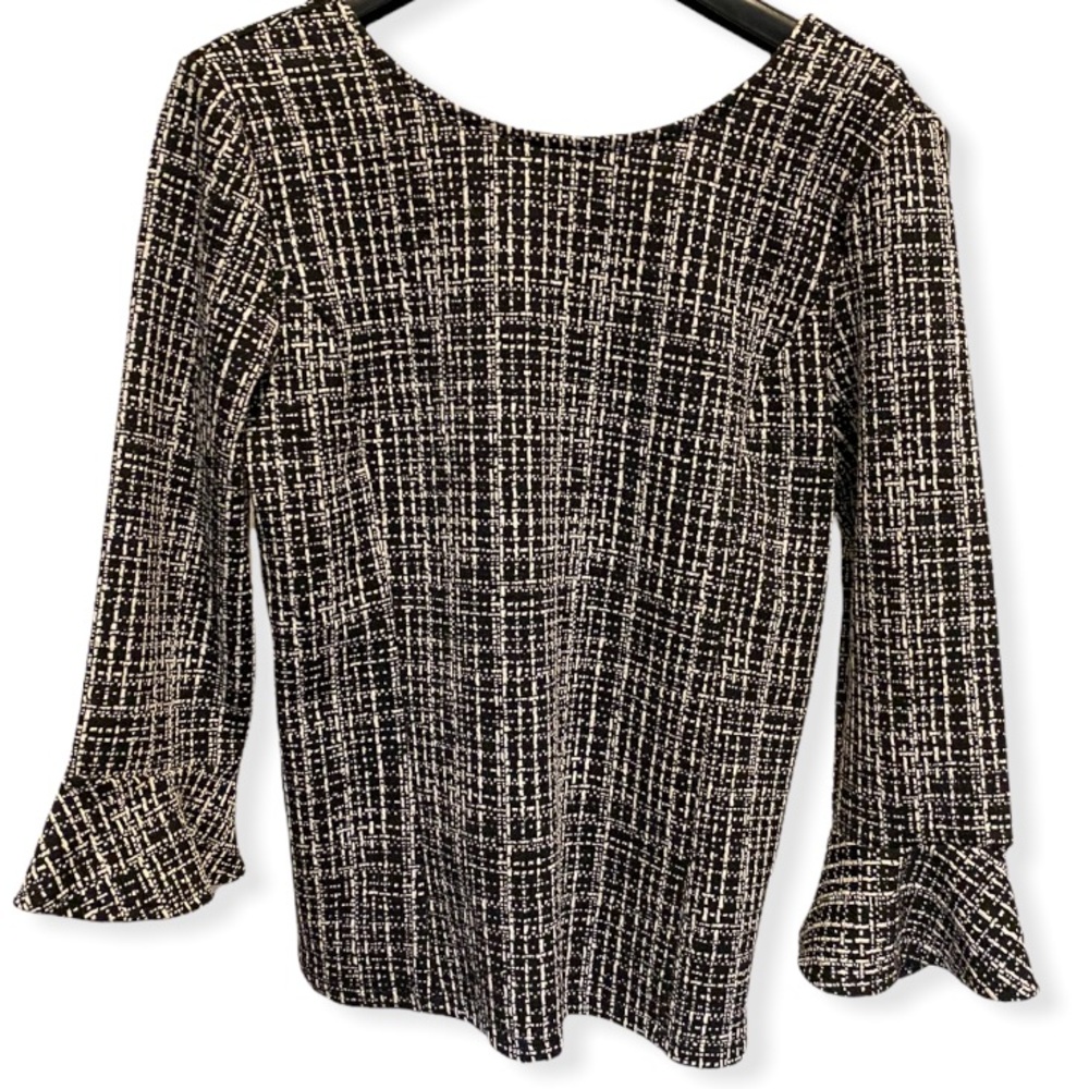 Talbots | Black & White Blouse with Bell Sleeves